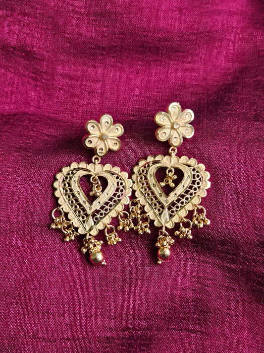 Golden Heart-Shaped Filigree Dangler Earrings