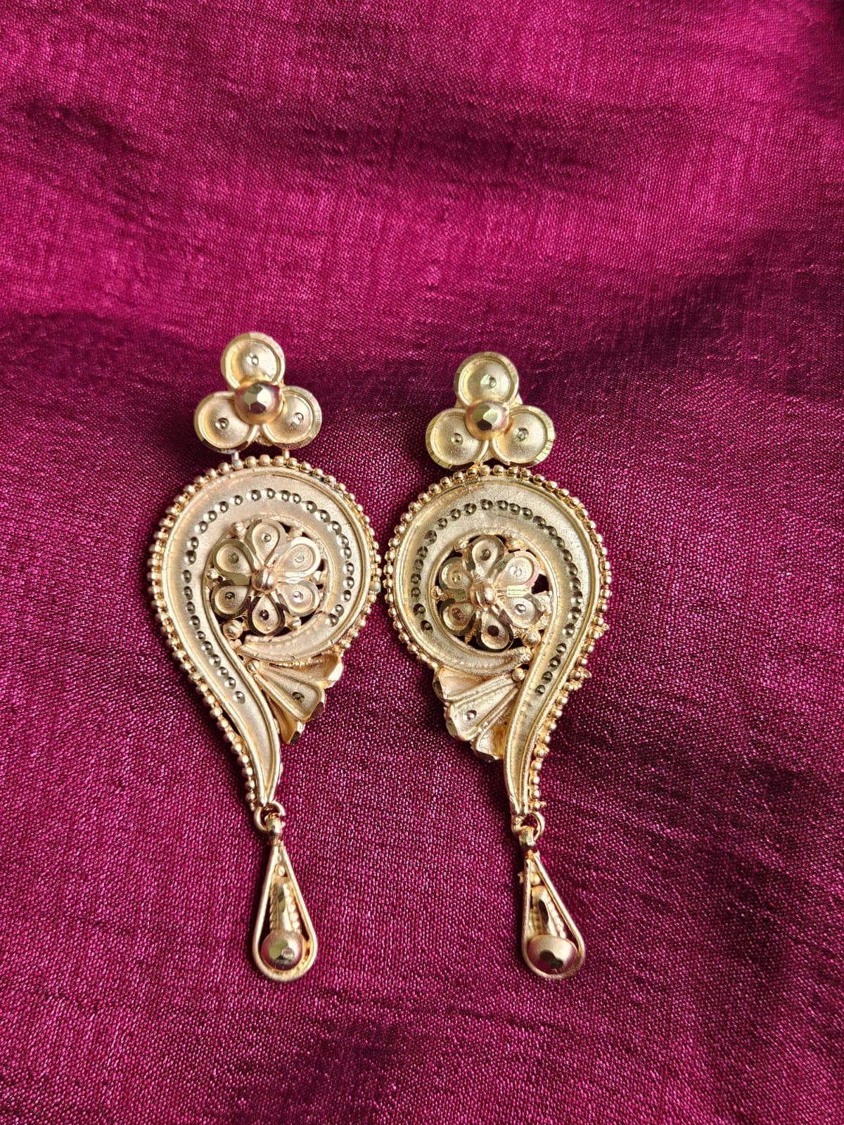 Golden Paisley-Inspired Dangler Earrings