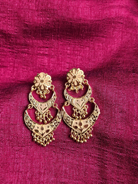 Golden Chandbali Dangler Earrings