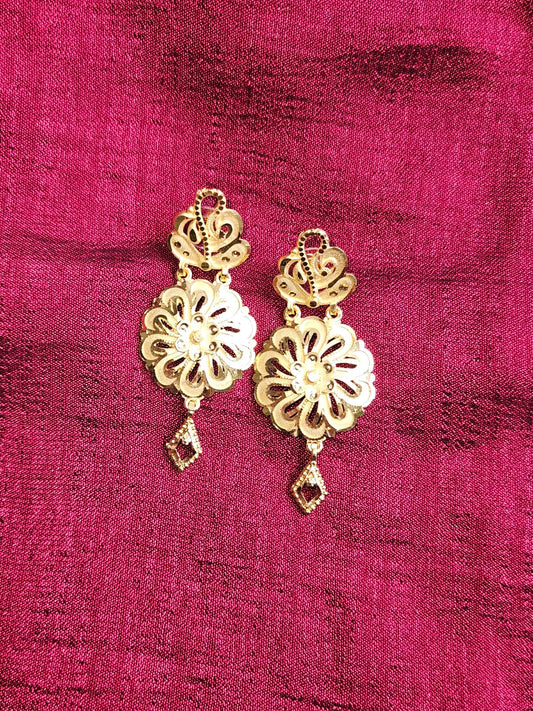 Golden Blossom Dangler Earrings – Floral Elegance