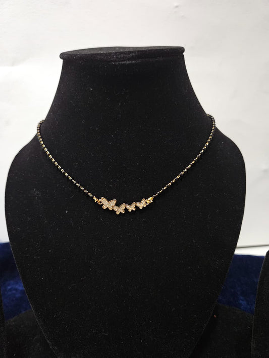 Delicate Butterfly Black Bead Necklace