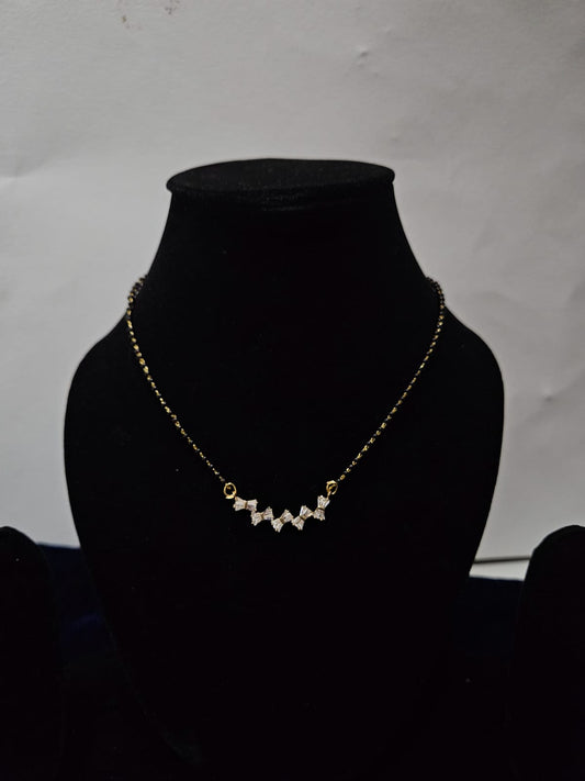 Zigzag Design Black Bead Mangalsutra with Studded Pendant