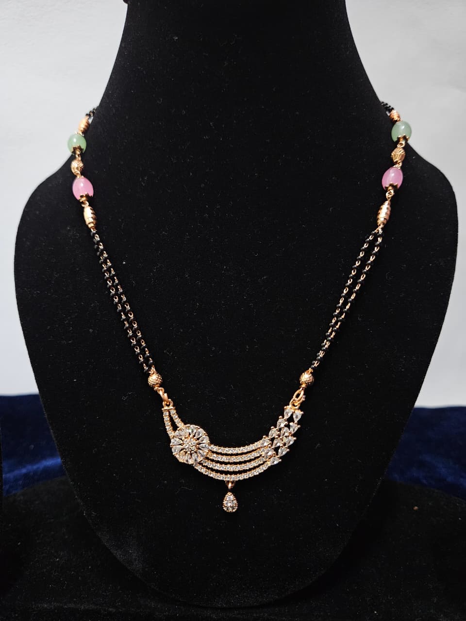 Modern Black Bead & Gold Mangalsutra with Colored Beads