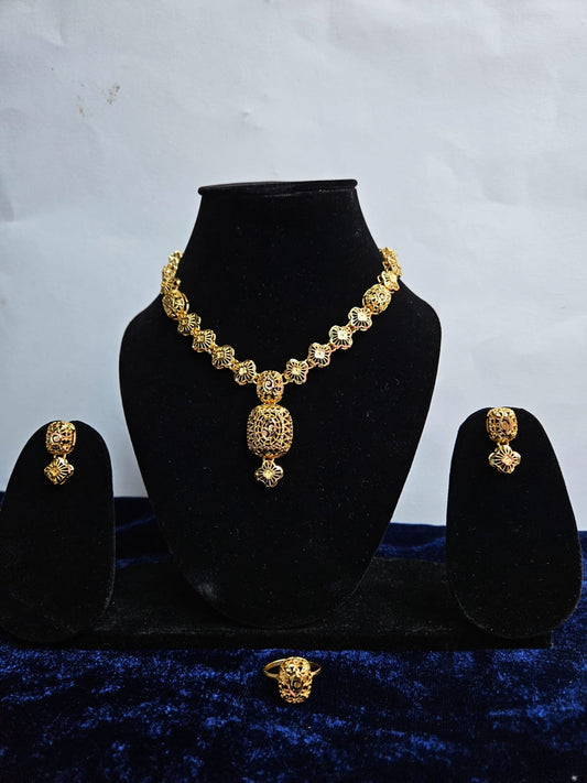 Elegant Filigree Necklace with Earrings and Ring