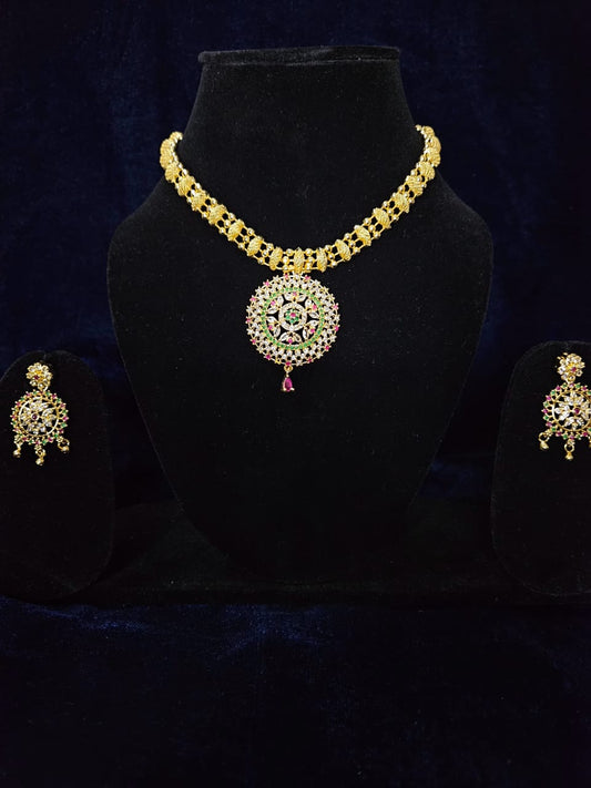 Traditional Circular Pendant Necklace and Earrings