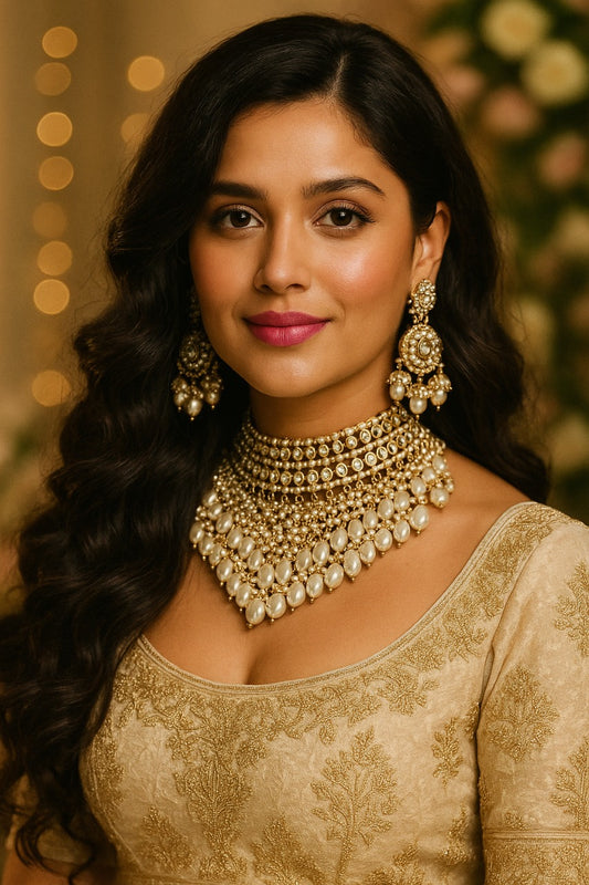 Maharani Pearl Polki Bridal Choker Set