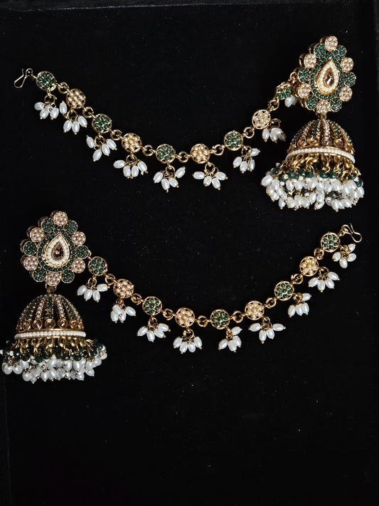 Royal Bridal Jhumka with Pearl & Chain Elegance